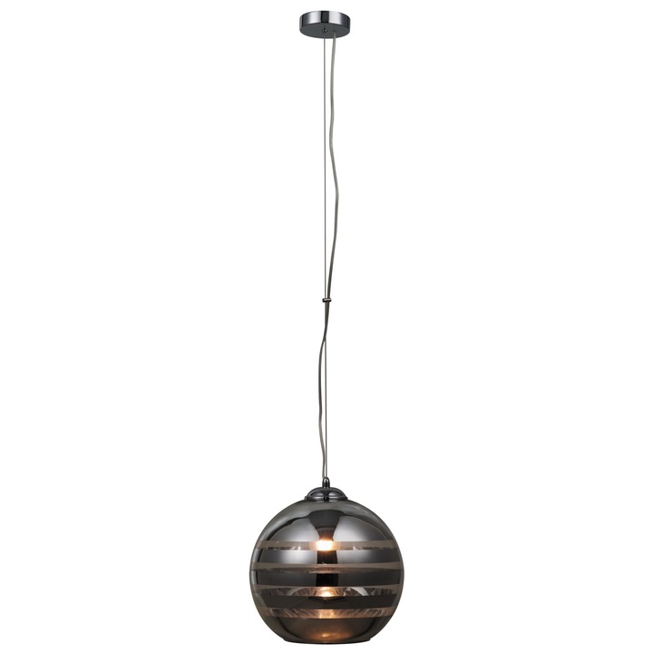 Висяща лампа / полилей Krislamp Safira KR339-1L 1x40W E27, абажур от прозрачно стъкло, хромиран завършек, димируема, хром/прозрачен, 1000 мм