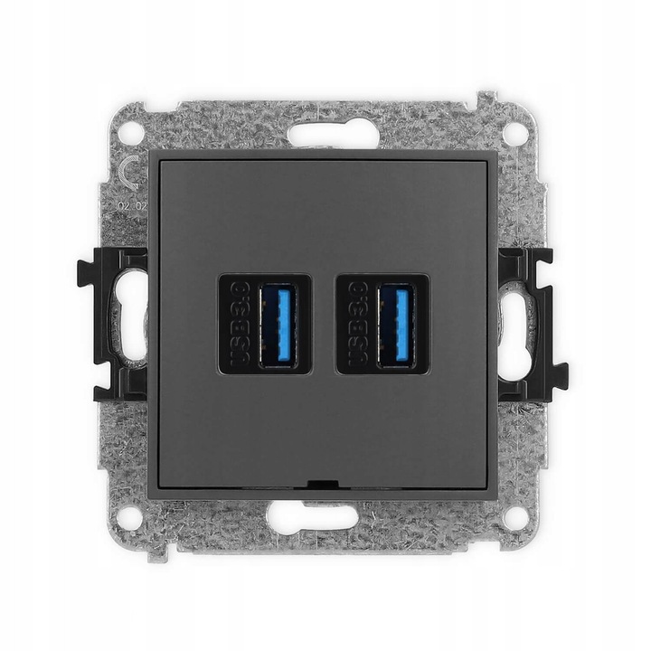 Priza dubla USB-A 3.0 Karlik MINI, grafit mat, 80x80x6.3mm