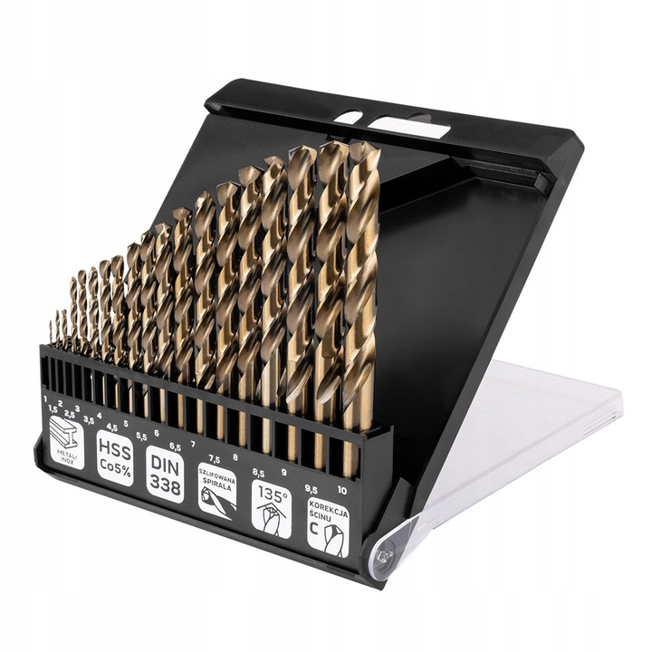 Set burghie metal HSS-CNC 1.0-10.0 mm, Neo Tools, 19 bucati