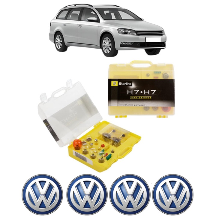 Kit trusa Set becuri H7 compatibila cu Volkswagen PASSAT B7 Variant (365) din 2010-2015, bec far, semnalizare, pozitie, iluminare numar, frana, plafoniera, stop frana