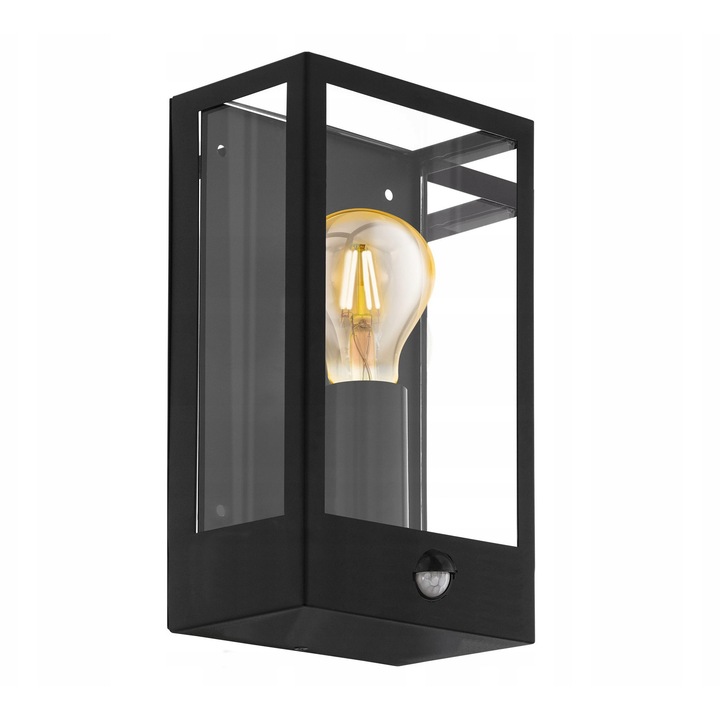 EGLO Alamonte kültéri fali lámpa, fekete fém, átlátszó üveg, E27, 170x295x100mm
