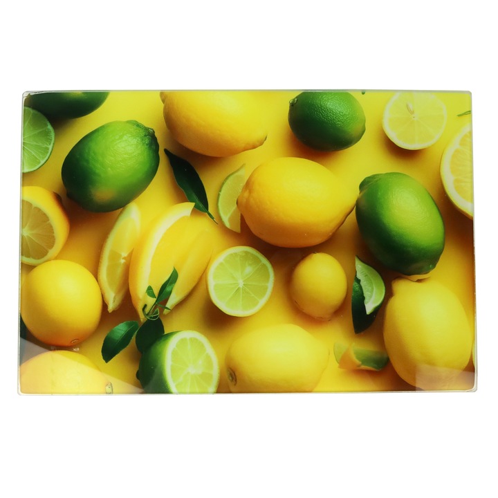 Дъска за рязане от закалено стъкло 20x30 см, модел Лимон – Хигиенична, Термоустойчива и Противоплъзгаща