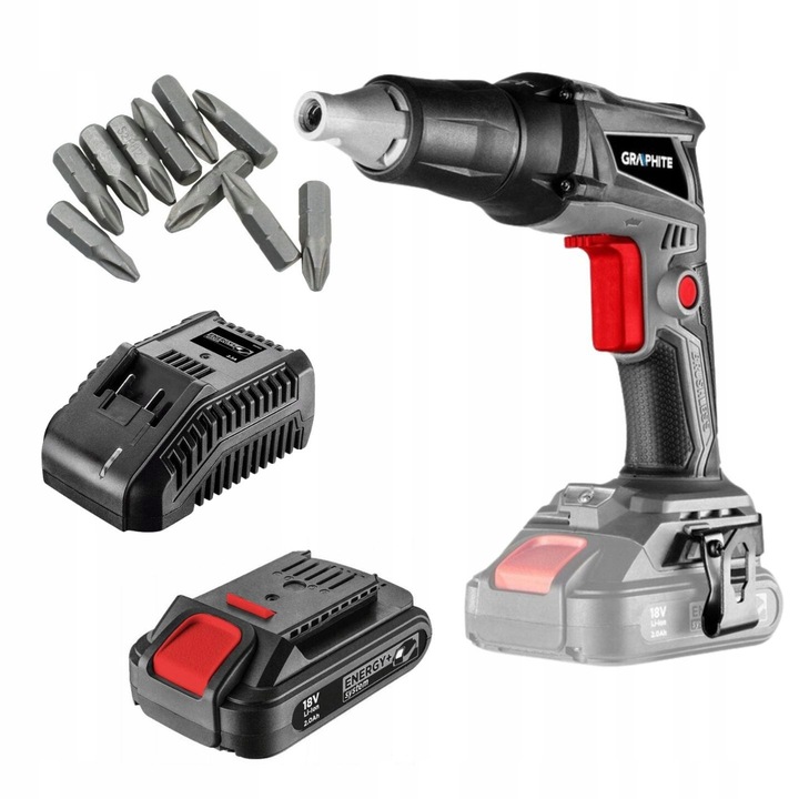 Акумулаторен винтоверт безчетков Energy+ 18V, 4400rpm, комплект с батерия и зарядно устройство, GRAPHITE