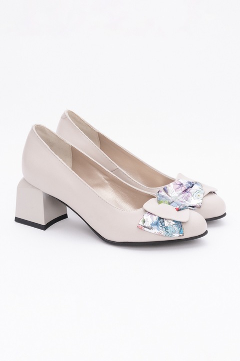 VAGAM, Pantofi din piele cu aplicatie funda, Gri deschis/Lila/Albastru
