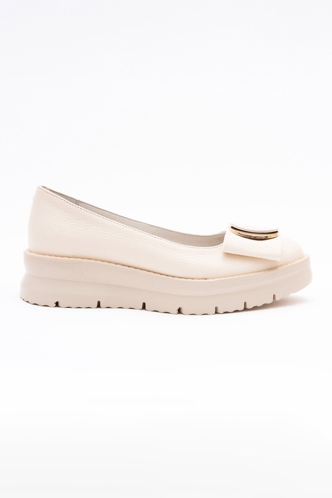 VAGAM, Balerini wedge din piele, Crem