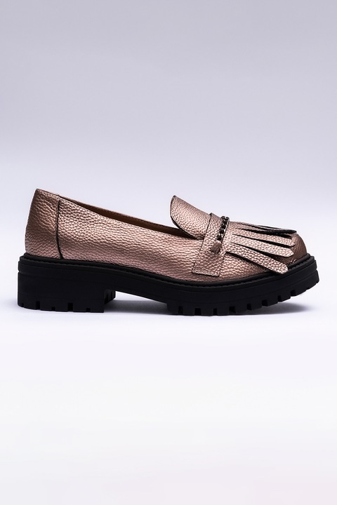 VAGAM, Pantofi loafer din piele cu aspect metalic, Roz prafuit