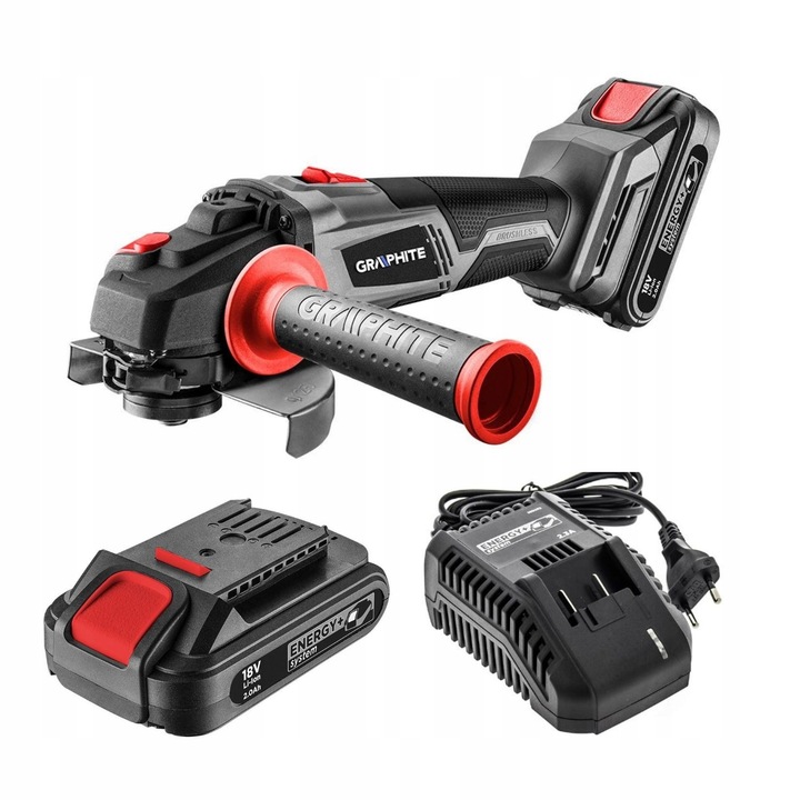 Polizor unghiular set, Graphite, 18V, 125mm, fara acumulator, include incarcator si acumulator 2.0Ah