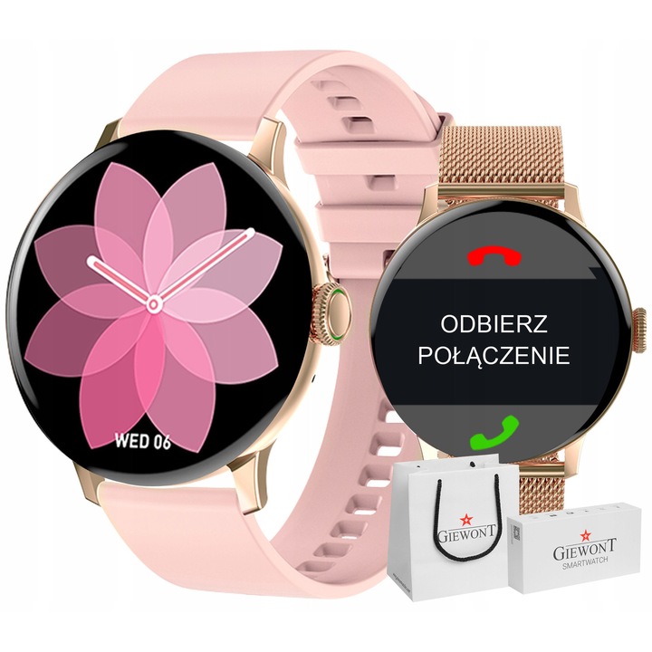 Smartwatch Giewont GW330, 1,19 inch, IP68, bratara siliconica, aurie