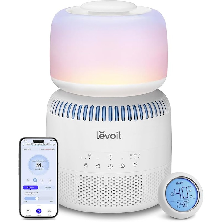 Umidificator Levoit Sprout 3.8 L, Silentios 26 dB, Lumina de Noapte Alb Cald, pentru Camera Copiilor si Dormitor