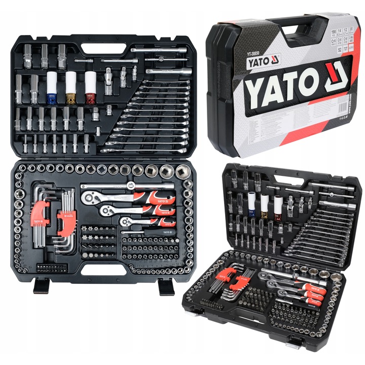 Set unelte Yato 1/4", 3/8", 1/2", 198 piese, CrV, 72 dinti