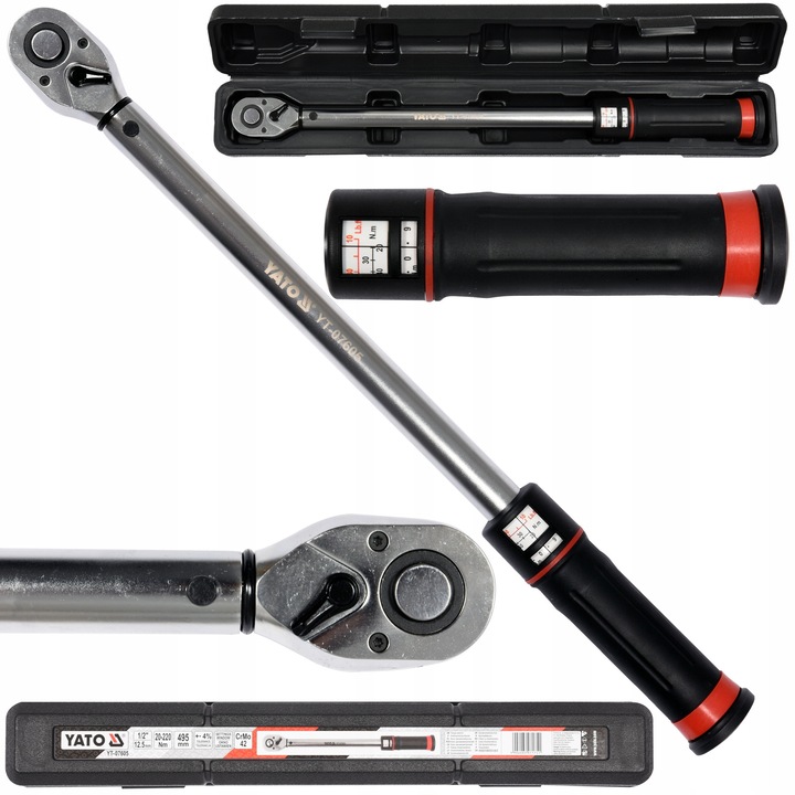 Cheie dinamometrica YATO 1/2" 20-220Nm, 481mm, cu fereastra de vizualizare, set cu valiza