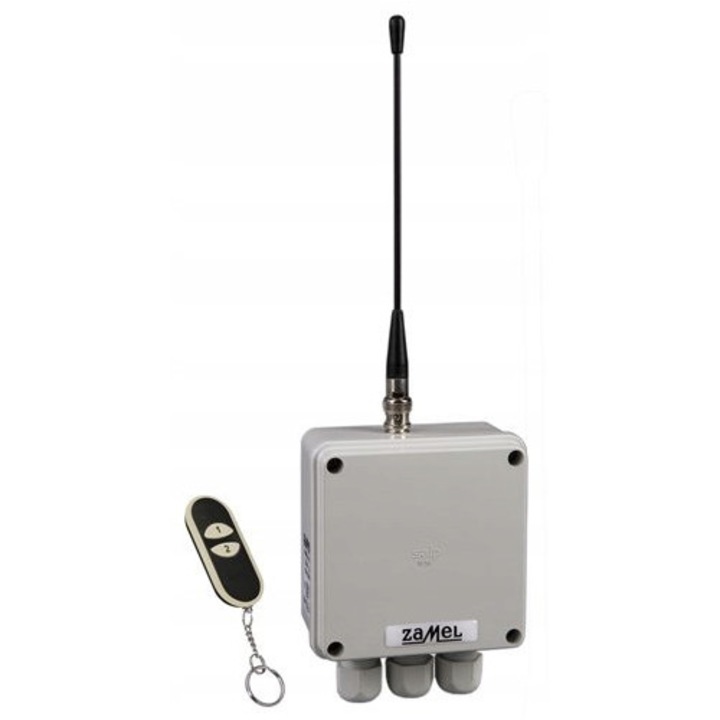 Kit Smart Home Zamel, intrerupator radio 2 canale RWS-211D/N, 300-450m, gri, 127x120x60mm