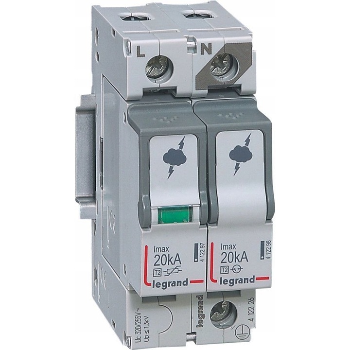 Descarcator de supratensiune Legrand ON 300 T2 1P+N 20kA 1,2kV, montaj pe sina DIN 35mm