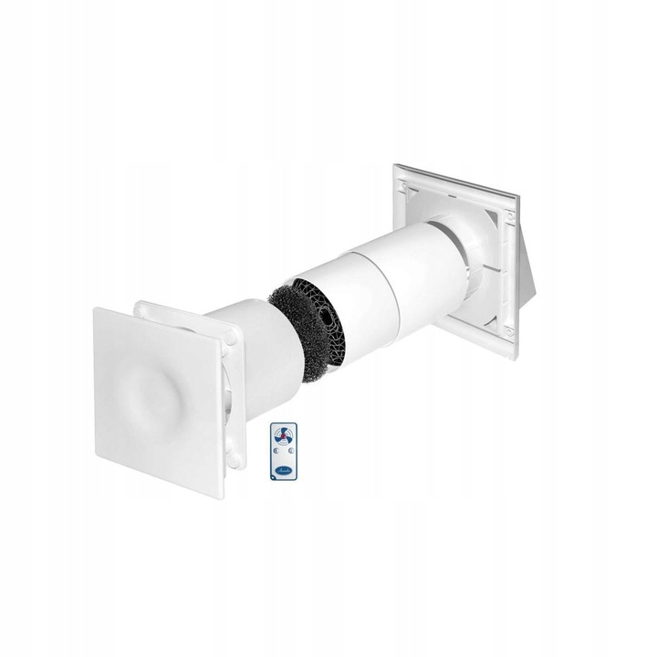 Recuperator compact cu telecomanda HRV125P, 50/70 m³/h, 125 mm, 2 viteze, alb