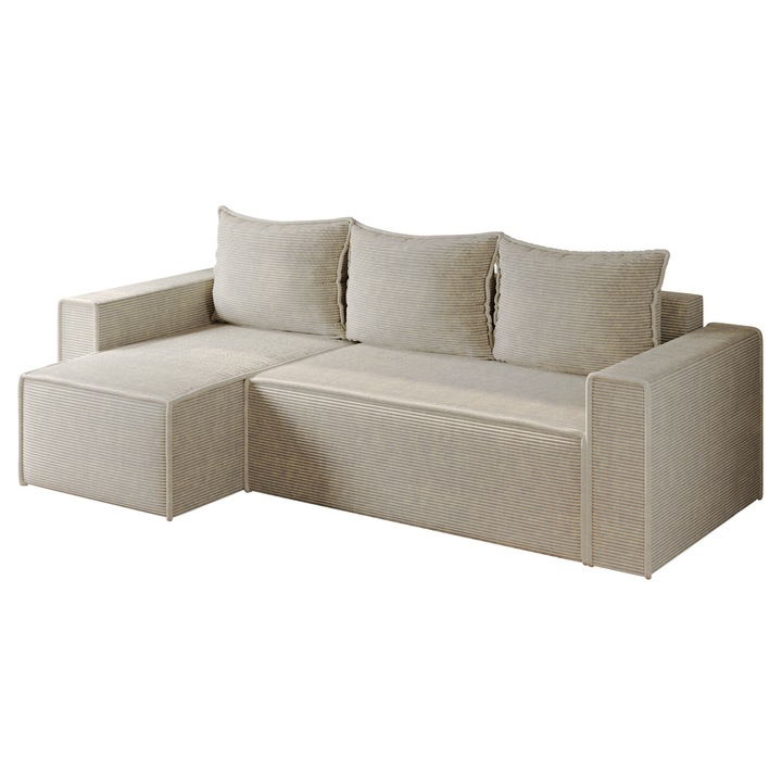 Coltar Berlin Zoom New 2, extensibil, cu lada depozitare, reiat, 245 x 137 x 90 cm, Crem