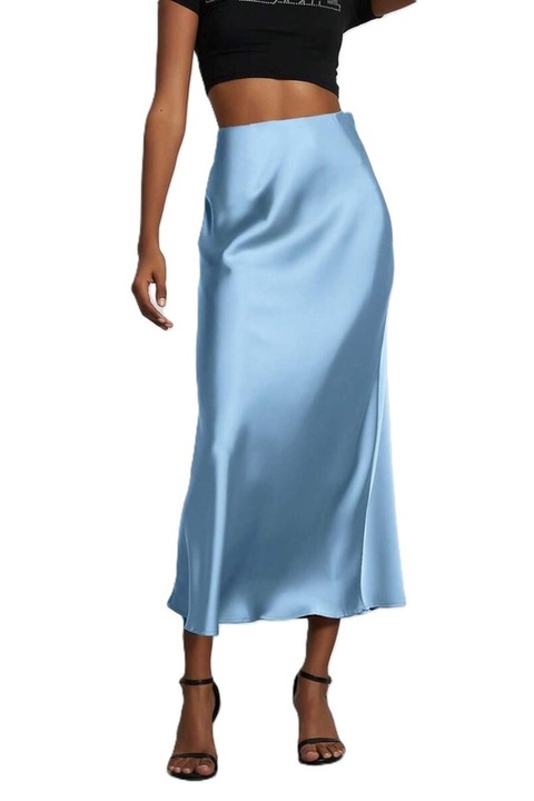 Fusta Dama, Maxi, Aspect Satinat, Talie Inalta, Albastru ultramarin