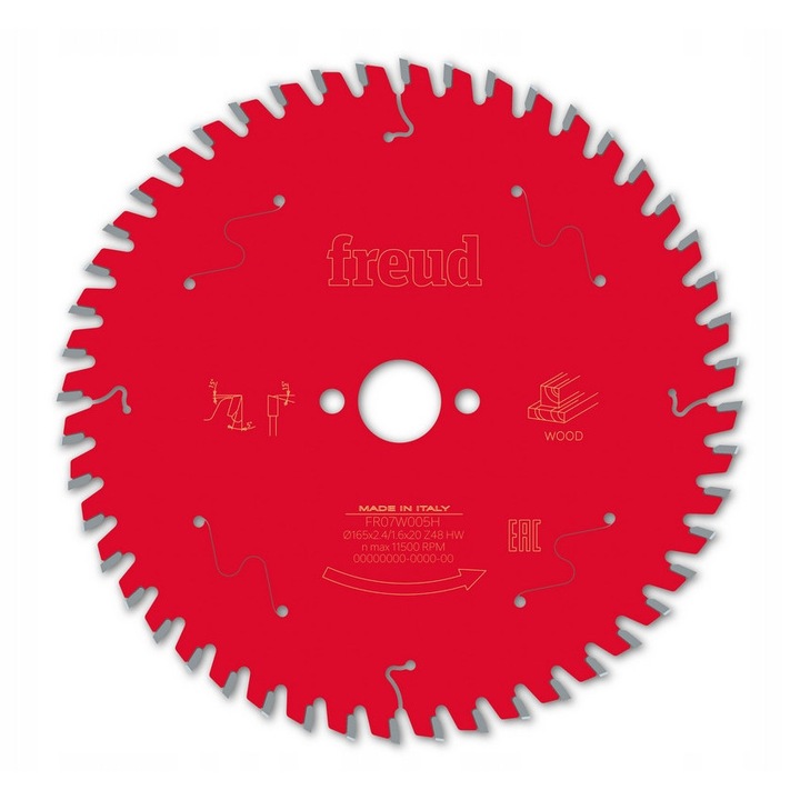 Disc taietoare Freud, 165x20mm, 48 dinti, 2,4x1,6mm, pentru taierea lemnului
