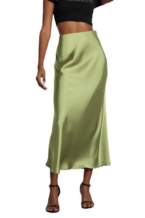 Fusta Dama, Maxi, Aspect Satinat, Talie Inalta, Verde menta