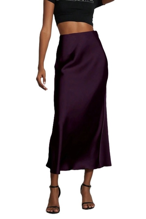 Fusta Dama, Maxi, Aspect Satinat, Talie Inalta, Visiniu inchis