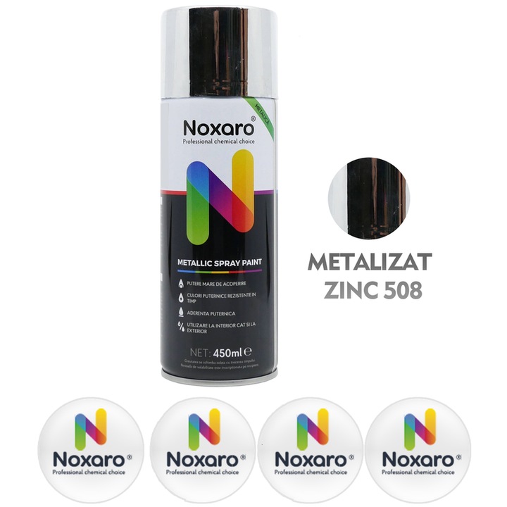 Vopsea spray metalizat Zinc 508, NOXARO, Cantitate 450ml, 4x Stickere