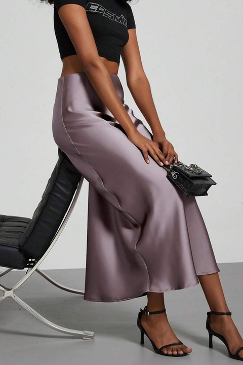 Fusta Dama, Maxi, Aspect Satinat, Talie Inalta, Lila