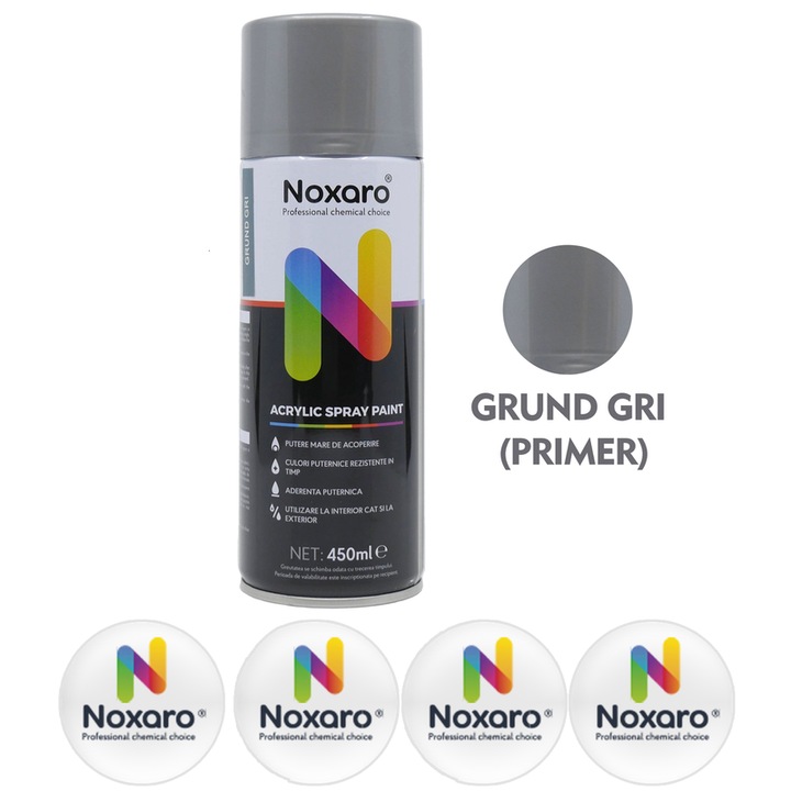 Spray grund gri primer, NOXARO, Cantitate 450ml, 4x Stickere
