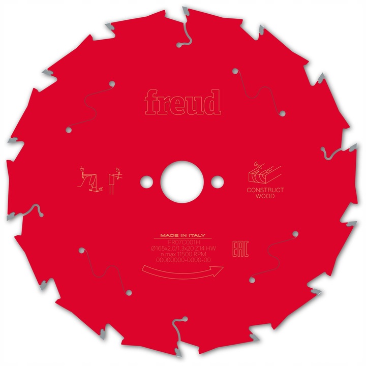 Pila pentru lemn, Freud, 165x20mm, 14 dinti, taiere longitudinala, protectie rosie