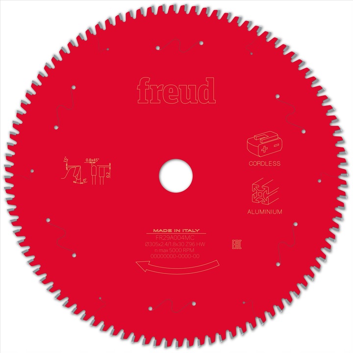 Pila HM pentru aluminiu Freud, 305x30mm, 96 dinti, taiere fina