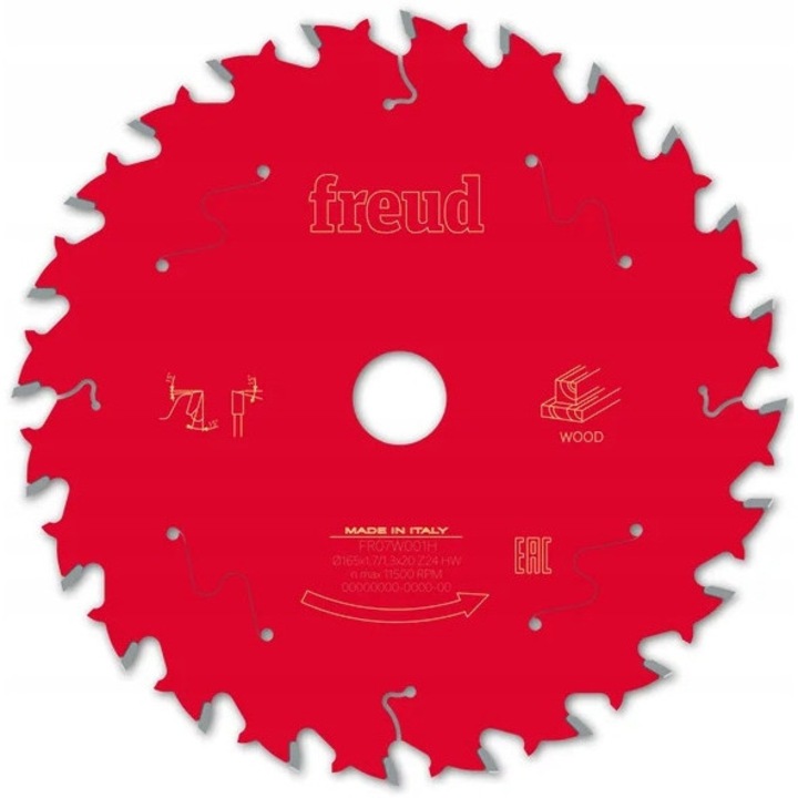 Pila circulara Freud FR07W001H, 165x20x1.3mm, 24 dinti, pentru lemn