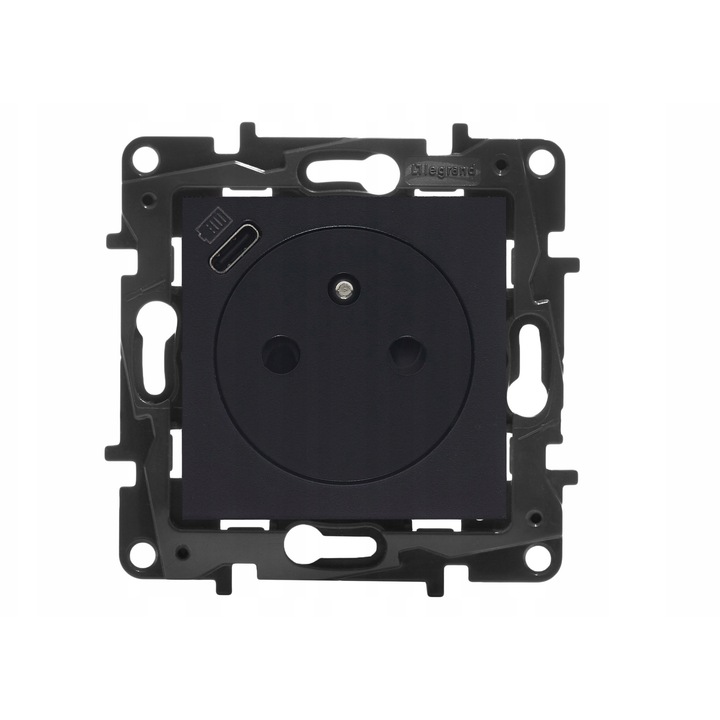 Gniazdo zasilajace 2P+Z cu incarcator USB tip C Legrand Niloe Step, negru