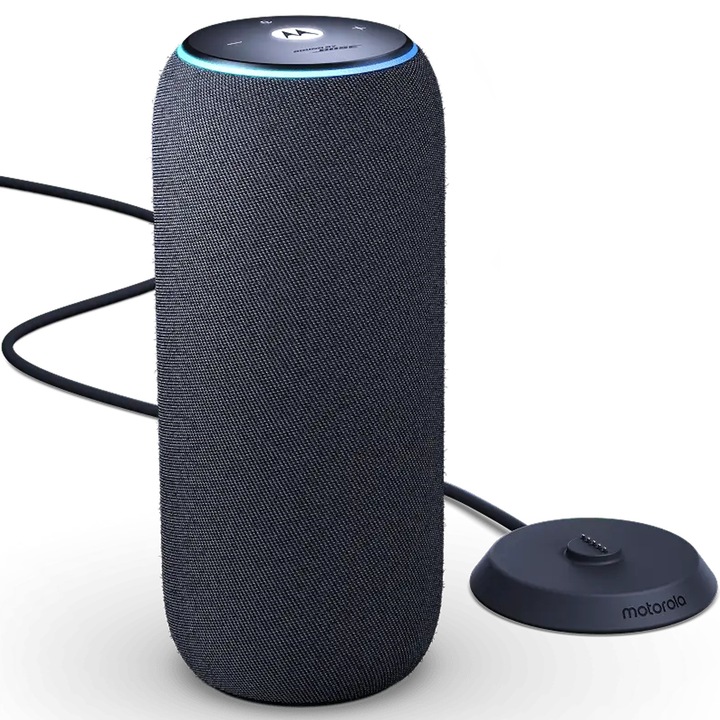 Boxa portabila moto sound flow, Sound by Bose (putere 30W), Wi-Fi pentru Home Streaming, Bluetooth 5.0, UWB, RoomShift si Dynamic Stereo, sistem cu woofer, tweeter si dual radiatoare pasive, baterie 6000 mAh, IP67 Waterproof, PANTONE Carbon