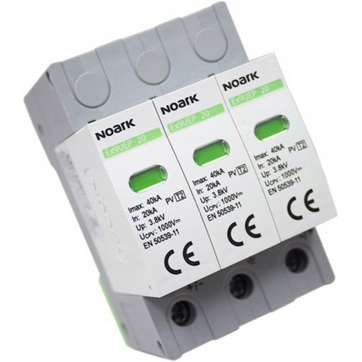 Limitator de supratensiune Noark Ex9UEP, tip I+II, 1200 V DC, 3 module, pentru sisteme fotovoltaice