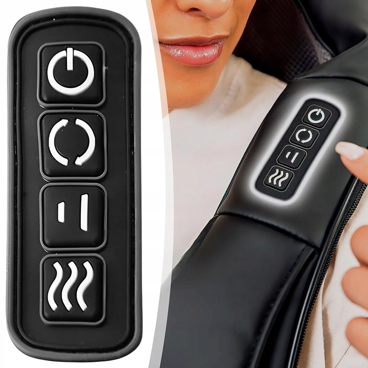 3D шиацу масажор за врат и гръб с отопление, 16 масажни глави, черен, комплект