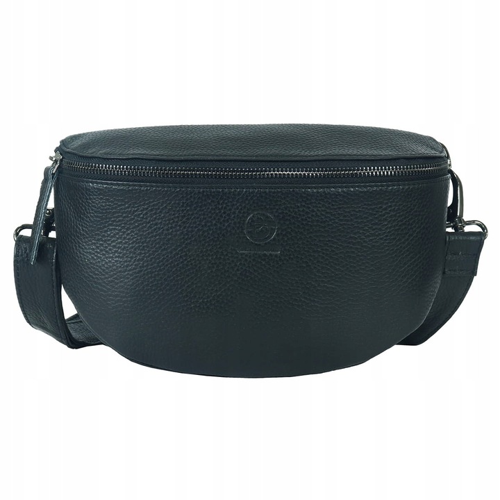 Bellugio fekete, közepes méretű, 25x5x13cm-es, állítható 60-115cm-es pánttal ellátott natúr bőr válltáska