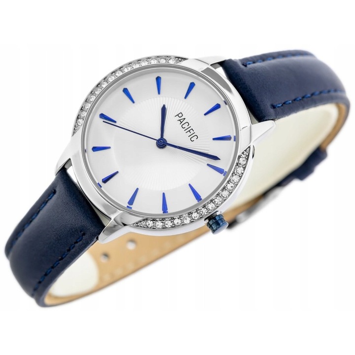 Ceas dama PACIFIC X6167, mecanism quartz, curea piele, albastru, 34x40x8mm