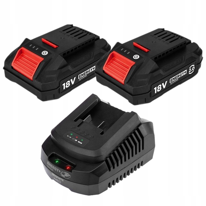 Set acumulatori si incarcator Graphite Energy+ 18V, 2Ah, Li-Ion, 2 bucati