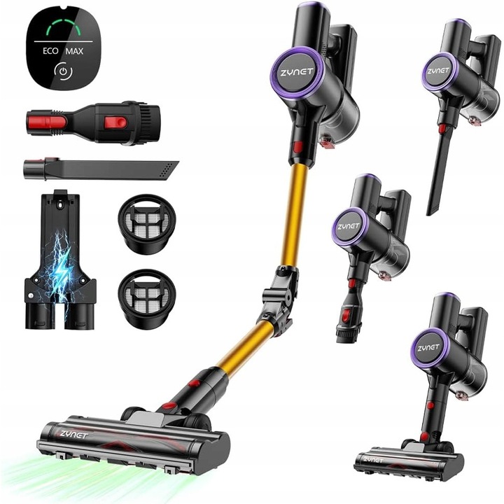 Aspirator fara fir 6 in 1 ZYNET 500W 45000 PA, capacitate 0,9L, iluminare LED