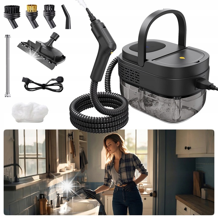 Aparat de curatat cu abur, 2500 W, 1600 ml, 3 niveluri de abur, 21x15x15cm, set accesorii