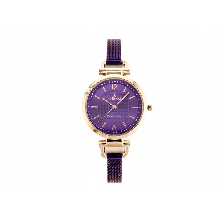 Ceas de dama G. Rossi, model Lesti, bratara metalica, culoare violet, dimensiuni 32x49,5x8,5mm, set cu cutie si card de garantie