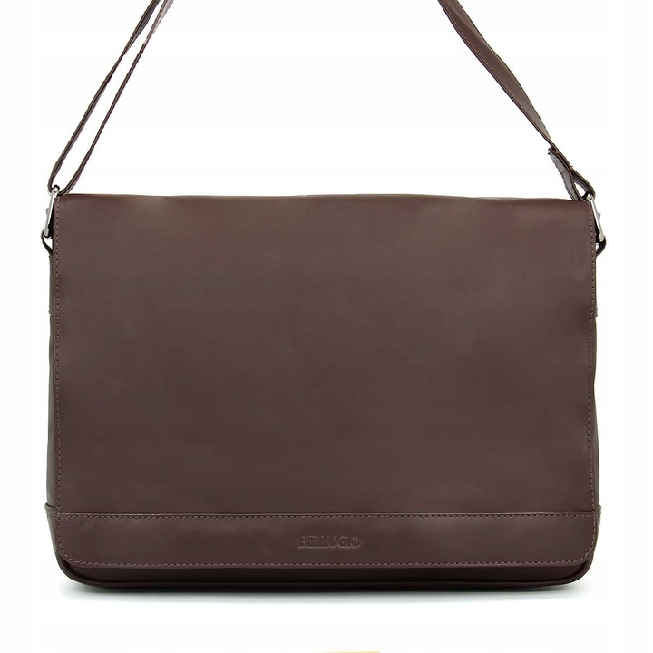 Bellugio férfi táska, valódi bőr, sötétbarna, közepes, A4-es dokumentumokhoz