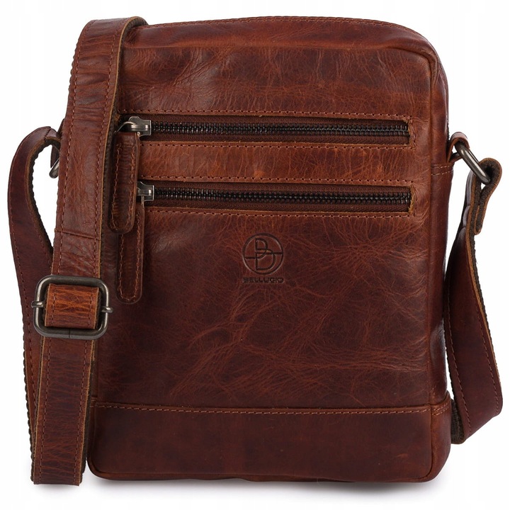 Geanta din piele naturala Bellugio AMADEO VI, culoare coniac, dimensiuni 17x5x22cm, cu 2 buzunare frontale.