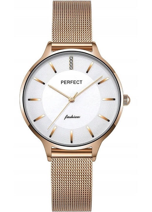 Ceas de dama Perfect F353-06, roz aurie, bratara mesh, mecanism quartz, 36x7,4mm