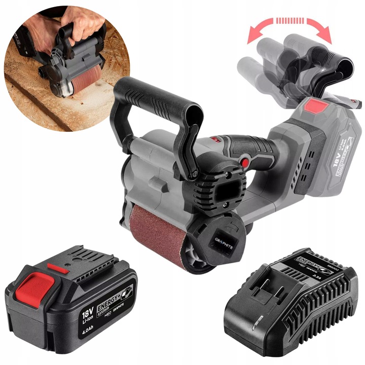 Set Slefuitoare akumulatorowe Energy+ 18V, Graphite, motor fara perii, 4.0Ah, 332x167x194mm