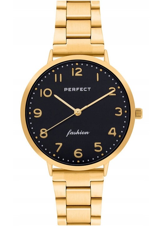 Ceas dama Perfect S332-05, bratara aurie, carcasa aurie, cadran negru, set cu cutie