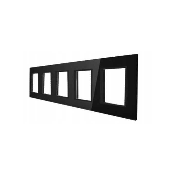 Rama electrica din sticla, BarON, 5 module, neagra, 363x80mm