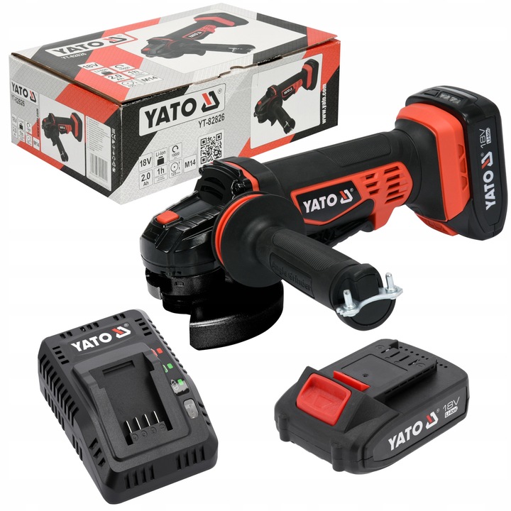 Polizor unghiular Yato 18V 125mm, set cu acumulator 2Ah si incarcator 60min, viteza 10000rpm, compact