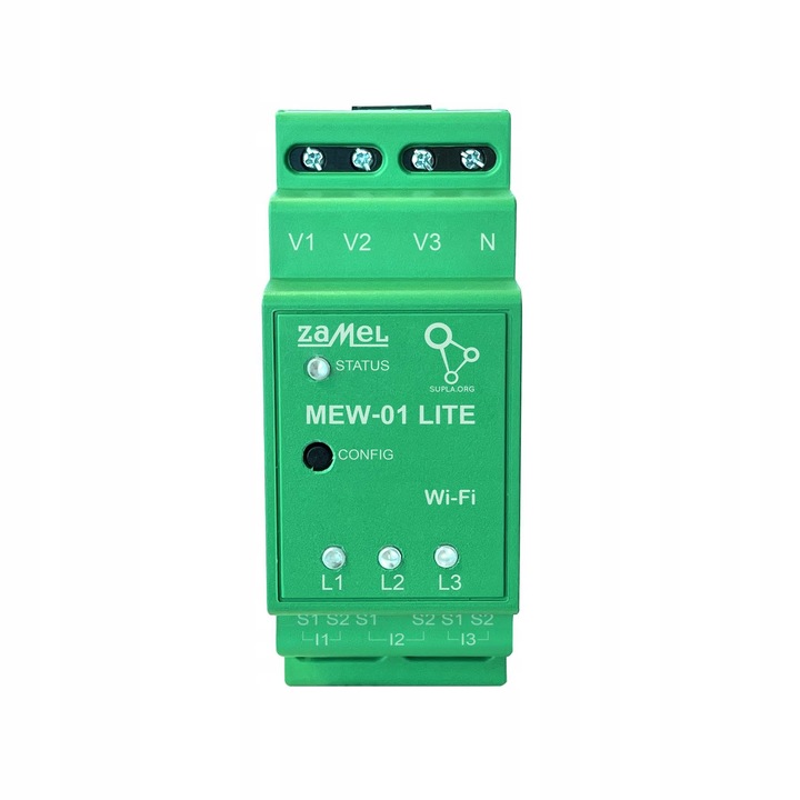 Monitor de energie electrica WiFi SUPLA MEW-01 Lite, 3 faze, 100A, verde, 2 module