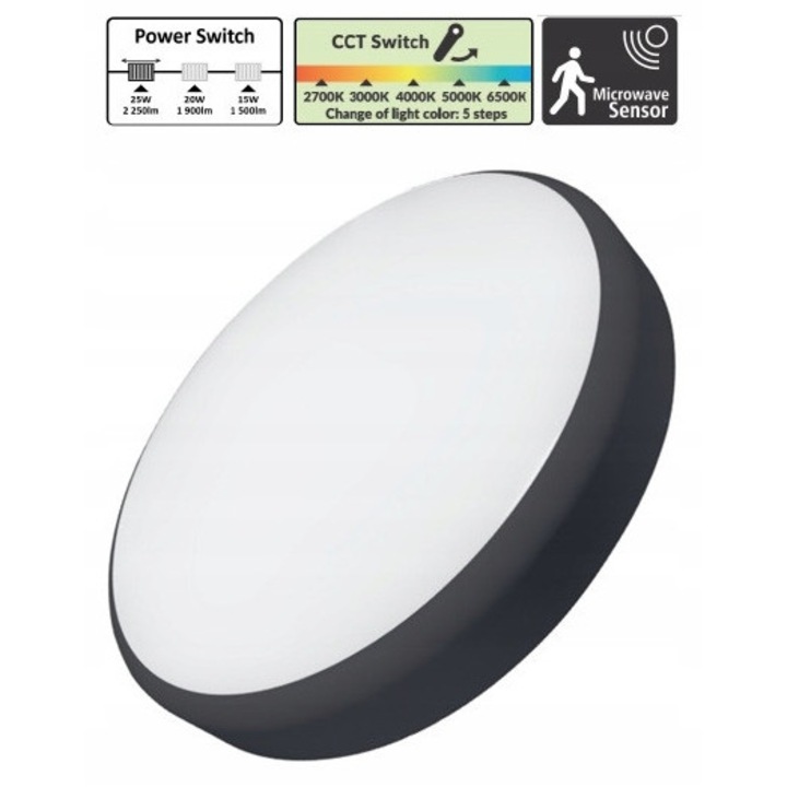 LED mennyezeti lámpa Lumax KAMA 33cm 15-25W 2700-6500K mozgásérzékelővel, IP44