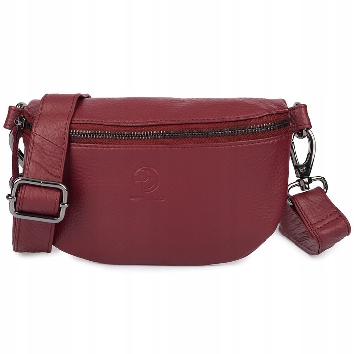 Sacheta din piele naturala Bellugio, rosie, dimensiuni 22x4x12cm, cu curea reglabila