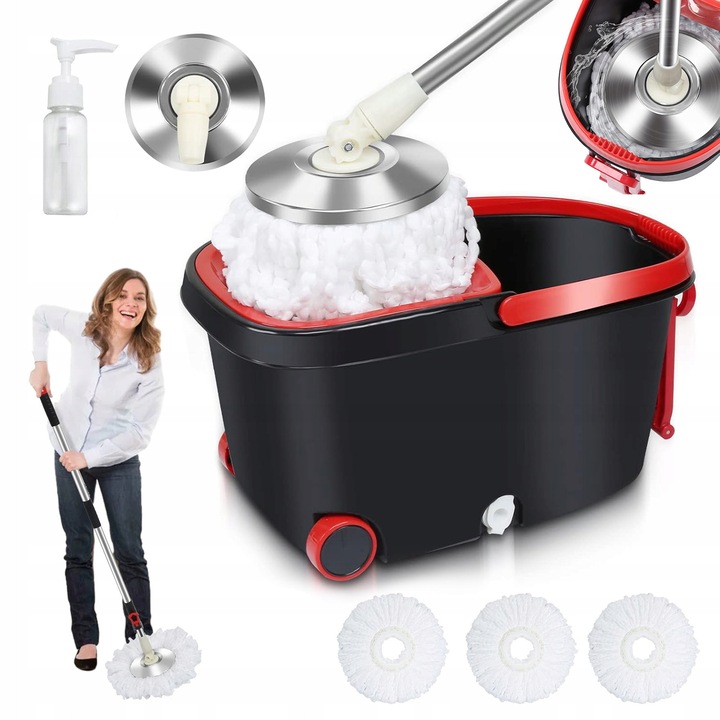 Mop rotativ 360° cu galeata 2 in 1, telescopic, pentru curatarea podelelor si feronerie